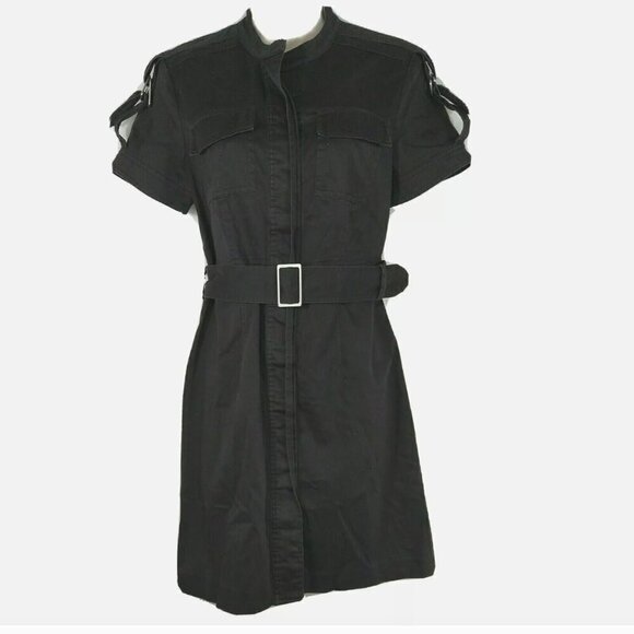 Kenneth Cole EUC black utility button down belted shirt dress size 8 - Picture 1 of 6